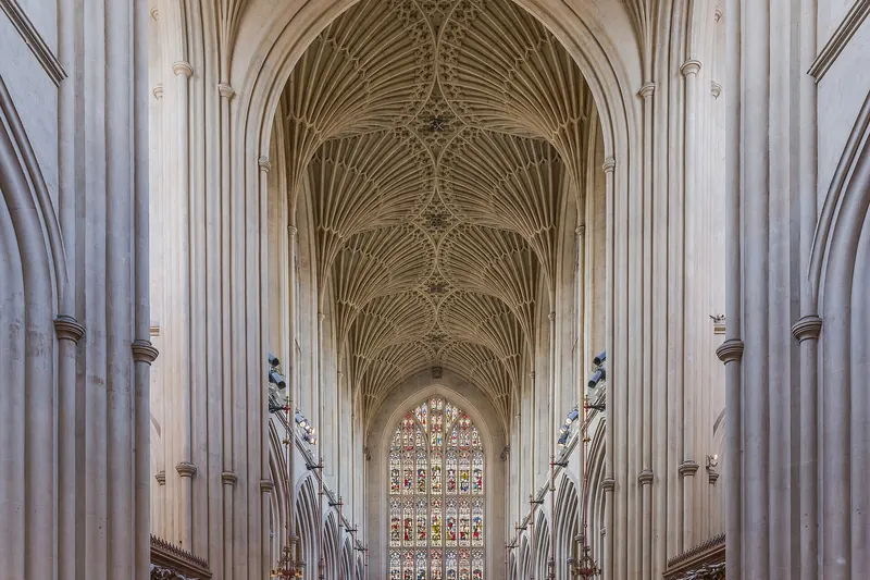 The fan-vaulted ceiling inside Bath Abbey