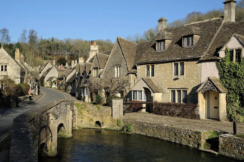 Stone cottages along the main street of Castle Combe