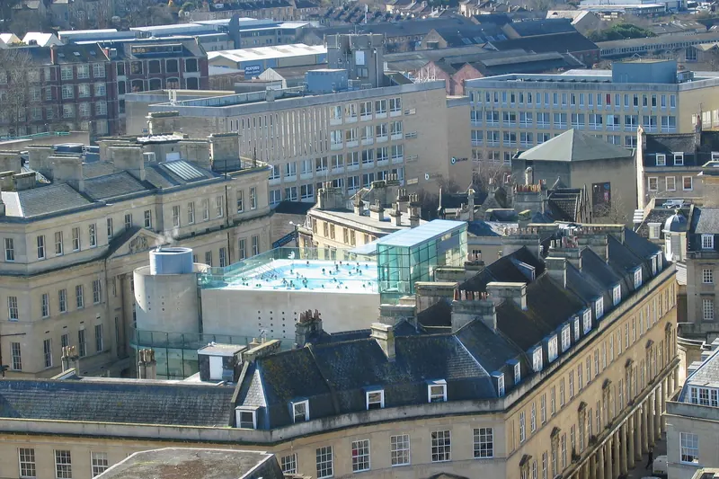 The Thermae Bath Spa building seen from Bath Abbey's tower