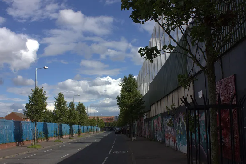 The peace line wall along Cupar Way in Belfast
