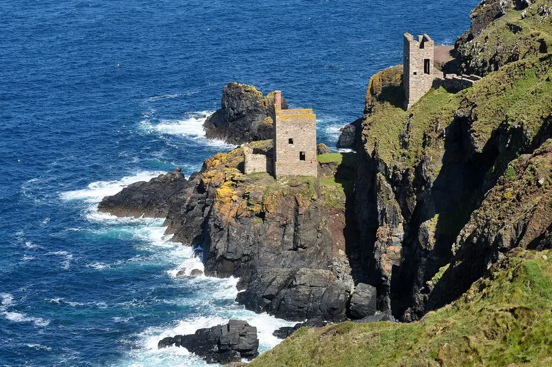 The historic Botallack tin mine engine houses on the cliffside