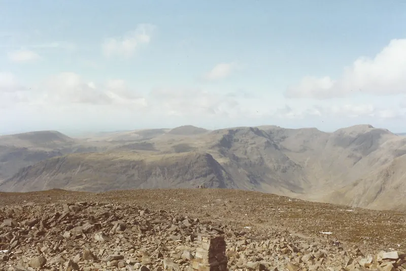 The rocky summit of Scafell Pike, England's highest mountain