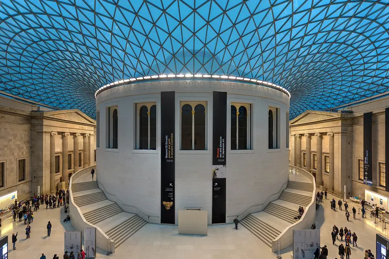 The glass-roofed Great Court of the British Museum