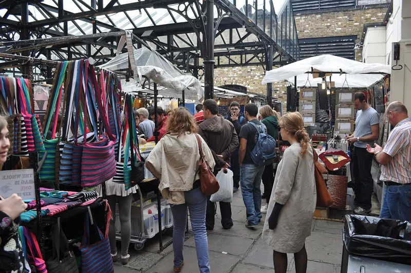 Stalls and crowds at Camden Market