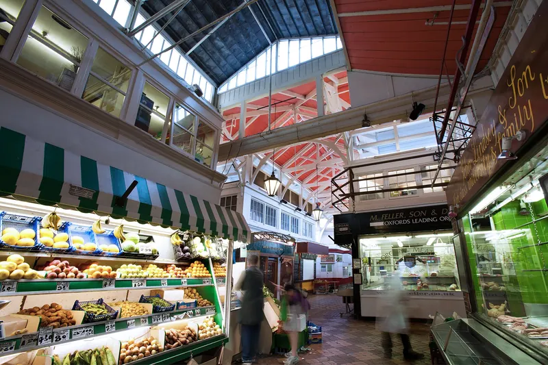 Stalls inside Oxford's historic Covered Market