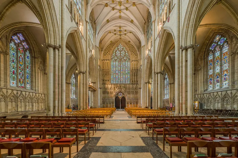 The soaring Gothic nave inside York Minster