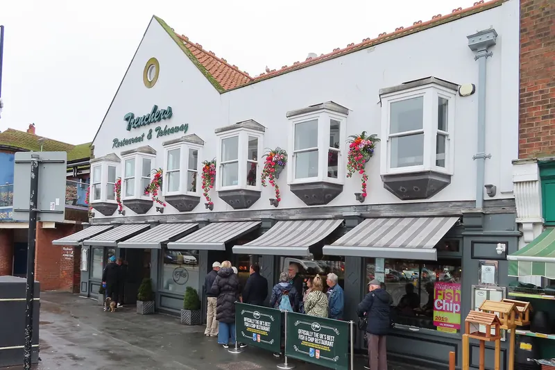 A traditional fish and chips restaurant near Whitby harbour