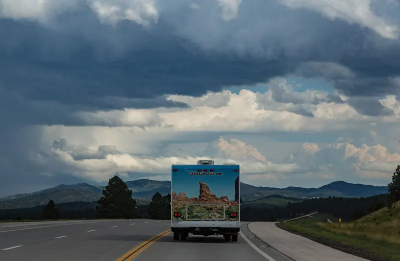 An RV on a South Dakota road trip