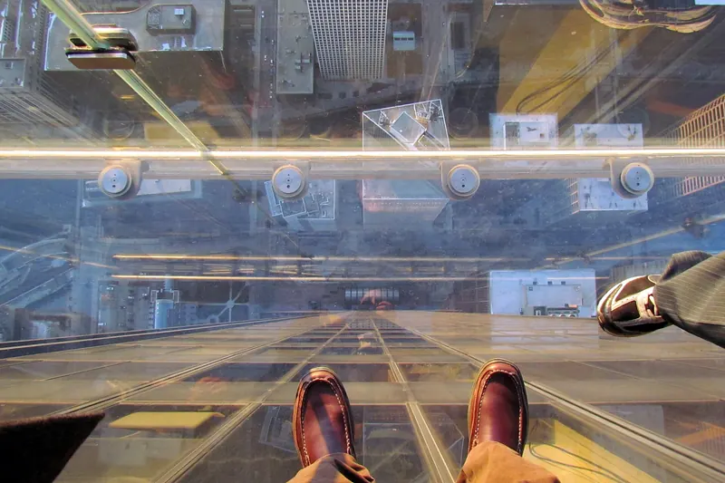 A glass ledge projecting from the Willis Tower Skydeck