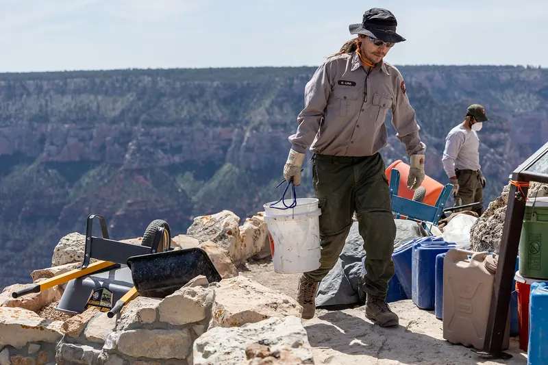Work on the Bright Angel trail below the rim