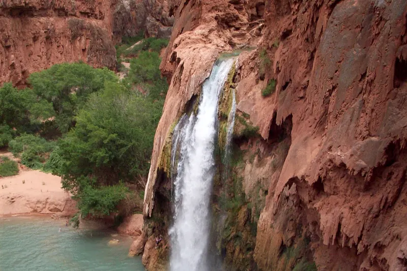 The blue-green travertine pools of Havasu Falls
