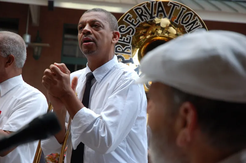 A jazz band playing at Preservation Hall in New Orleans
