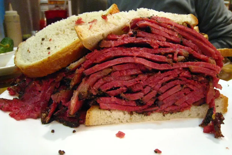 A hand-cut pastrami sandwich on rye