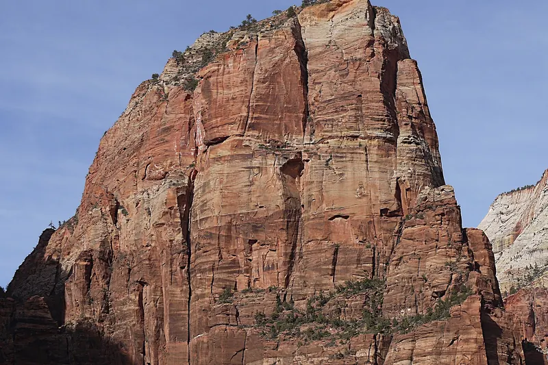 The narrow rock fin of Angels Landing above Zion Canyon