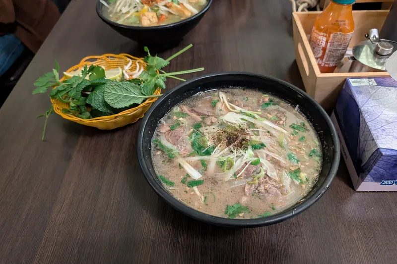 A bowl of Hanoi-style beef noodle soup, pho bo