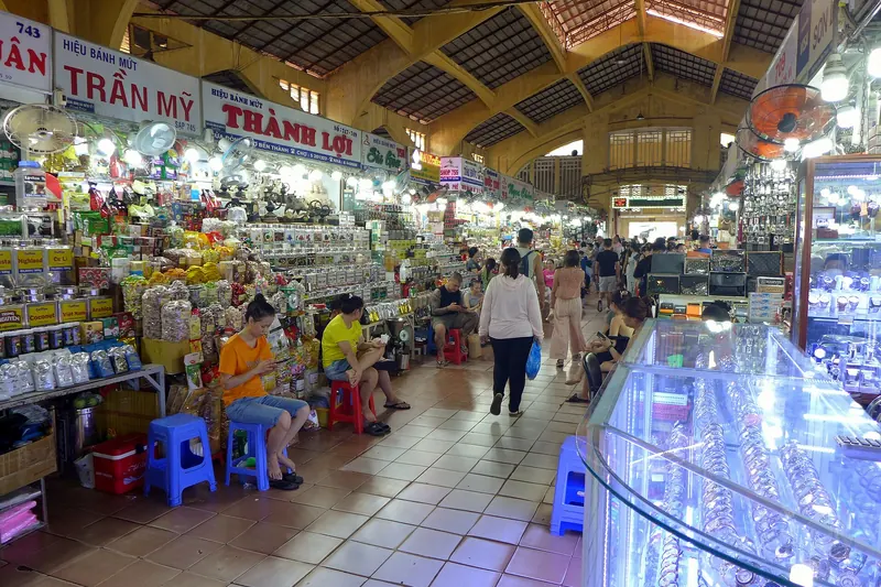 The entrance and clock tower of Ben Thanh Market in Ho Chi Minh City