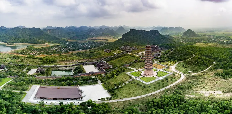The vast Bai Dinh Pagoda complex on a hillside in Ninh Binh