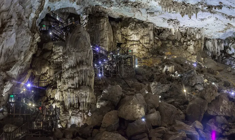 Stalactites and stalagmites inside Paradise Cave in Phong Nha–Ke Bang National Park
