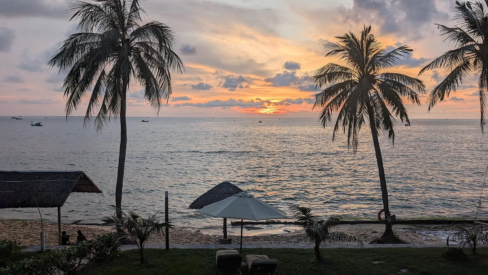 The sun setting over the sea at a beach on Phu Quoc island
