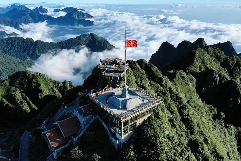The summit of Fansipan with its temple complex above the clouds